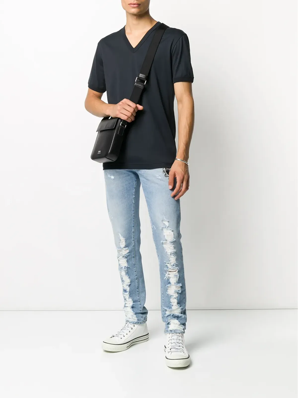 Dolce & Gabbana ロゴラベル Vネック Tシャツ - 画像2