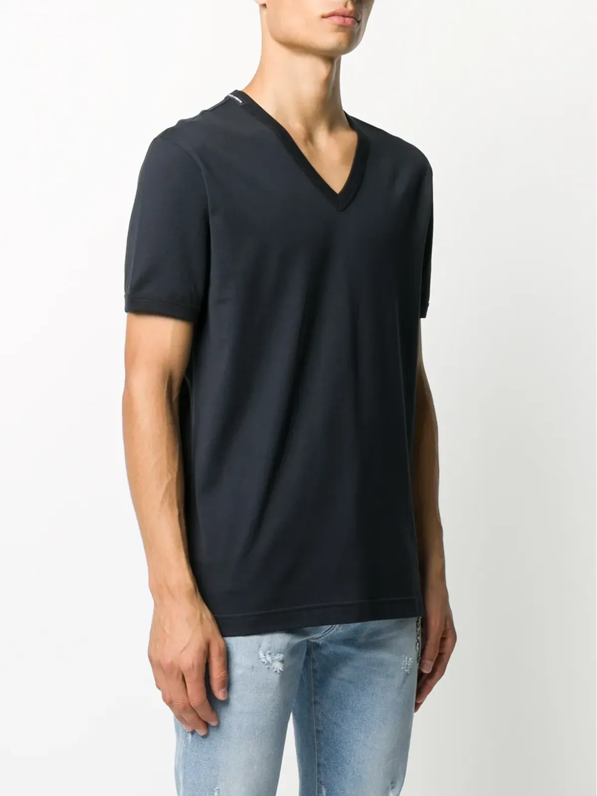 Dolce & Gabbana ロゴラベル Vネック Tシャツ - 画像3