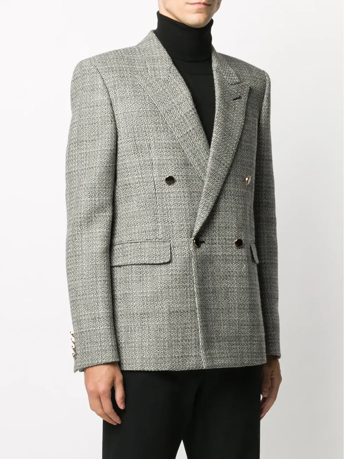 Saint Laurent デコンストラクド チェック柄 ダブルブレスト ブレザー - 画像3