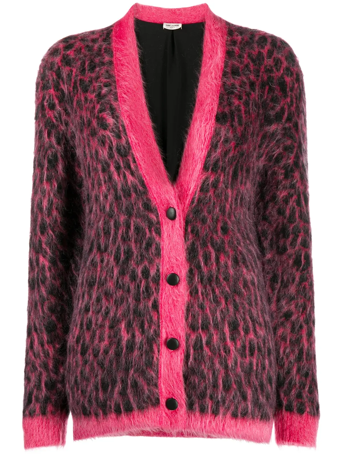 Saint Laurent ブラッシュドレオパードプリント ウール カーディガン - ピンク - 画像1