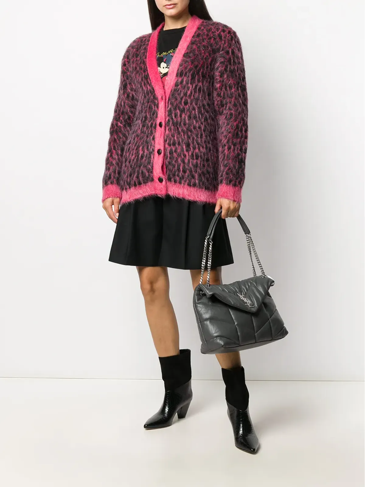 Saint Laurent ブラッシュドレオパードプリント ウール カーディガン - ピンク - 画像2