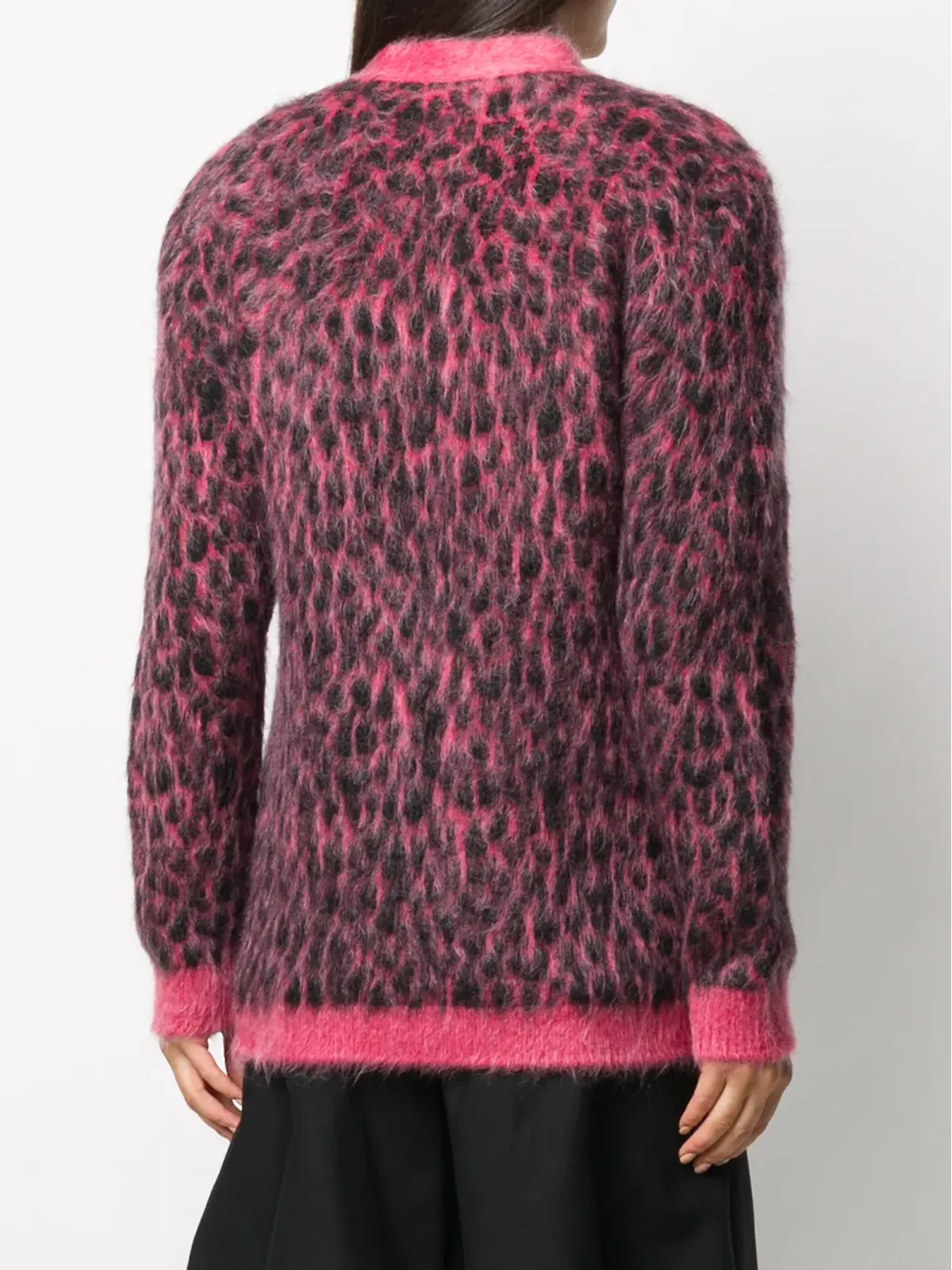 Saint Laurent ブラッシュドレオパードプリント ウール カーディガン - ピンク - 画像4