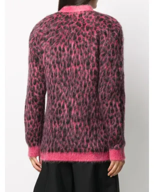 Saint Laurent ブラッシュドレオパードプリント ウール カーディガン - ピンク - サムネイル4