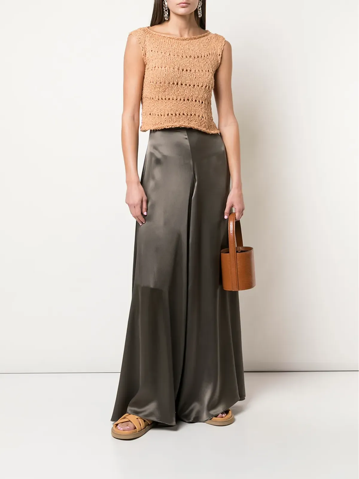 VOZ Charmeuse palazzo trousers - Brown - 画像2