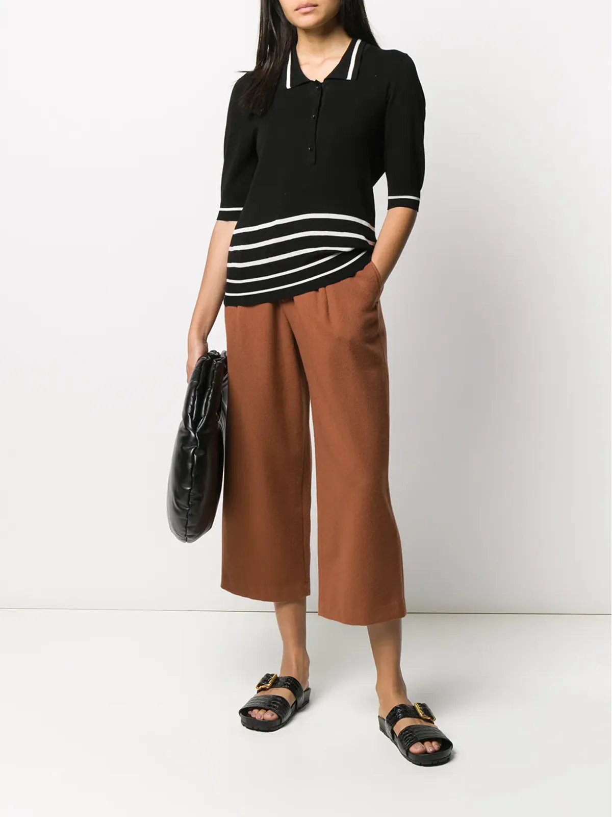 Yohji Yamamoto Pre-Owned 1980年代 ハイライズ・クロップドパンツ（ブラウン） - 画像2