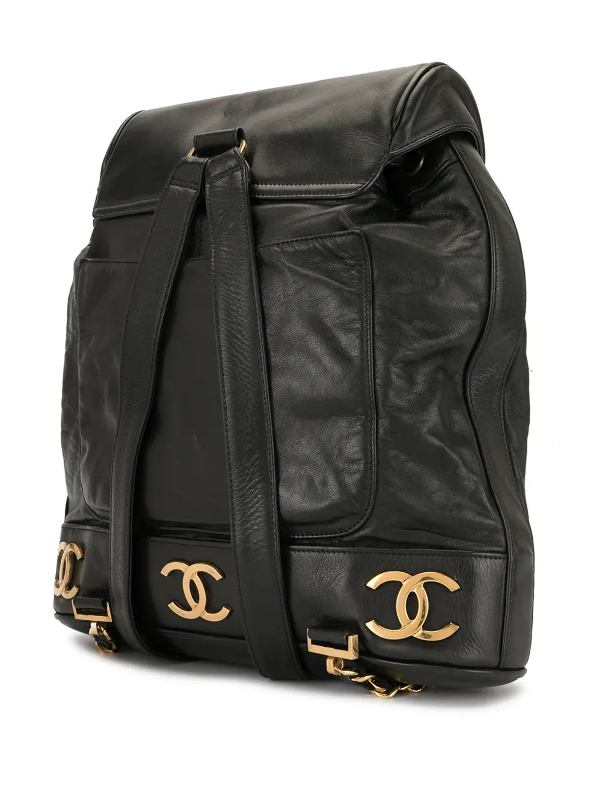 CHANEL ビンテージ 1992 Triple CC バックパック ブラック - 画像3