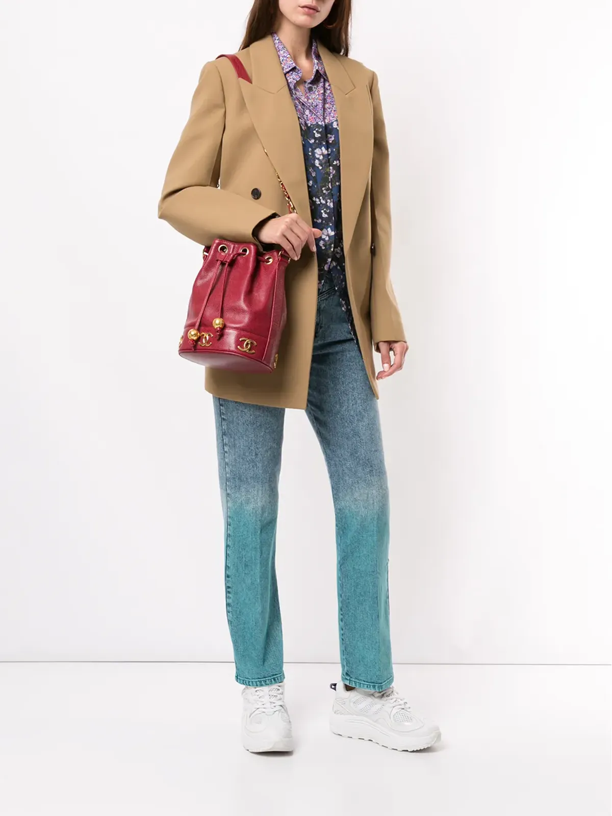 CHANEL ビンテージ 1992 CCロゴ バケットバッグ レッド - 画像2