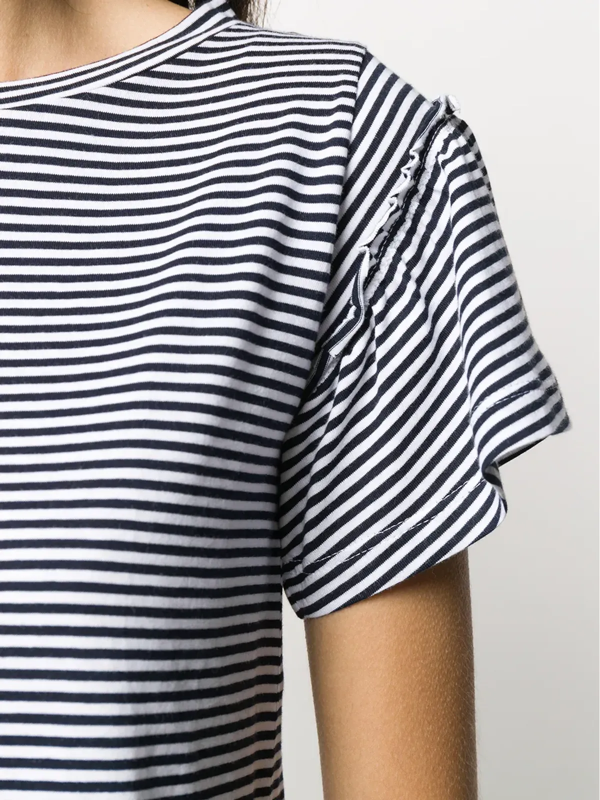 DONDUP ストライプ柄フリルTシャツ - ブラック - 画像5