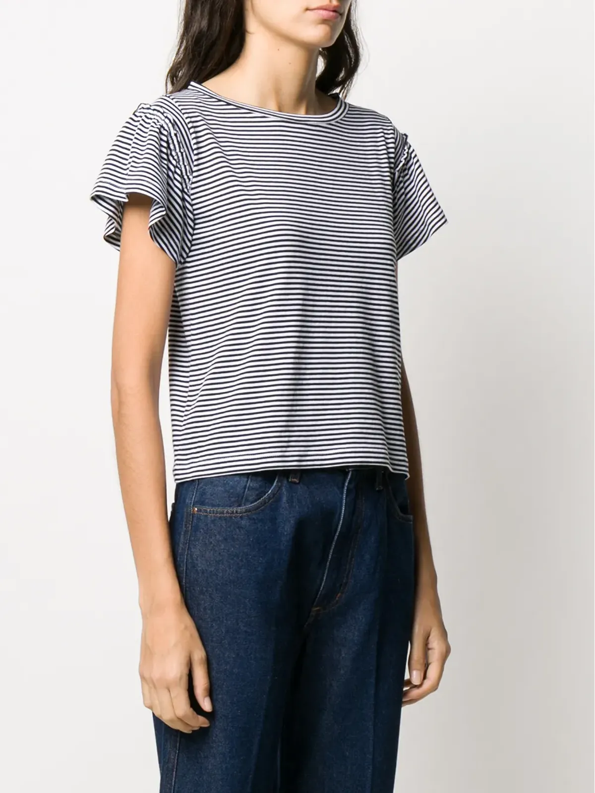 DONDUP ストライプ柄フリルTシャツ - ブラック - 画像3