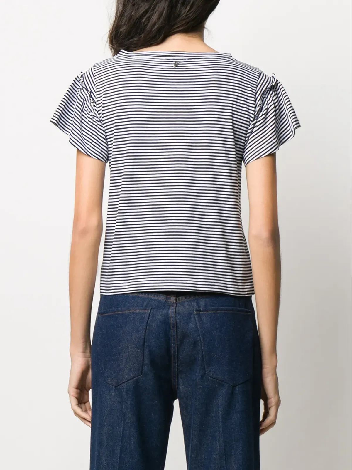 DONDUP ストライプ柄フリルTシャツ - ブラック - 画像4