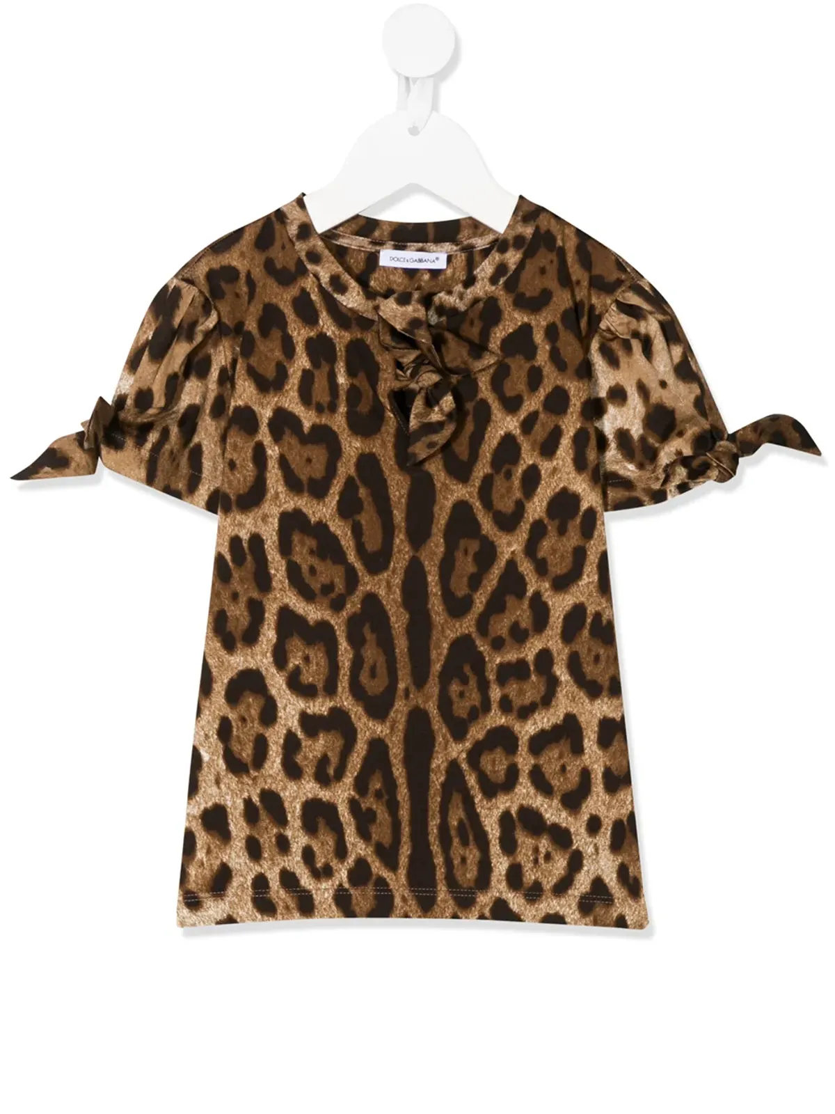 Dolce & Gabbana Kids レオパード柄タイディテールTシャツ - 画像1
