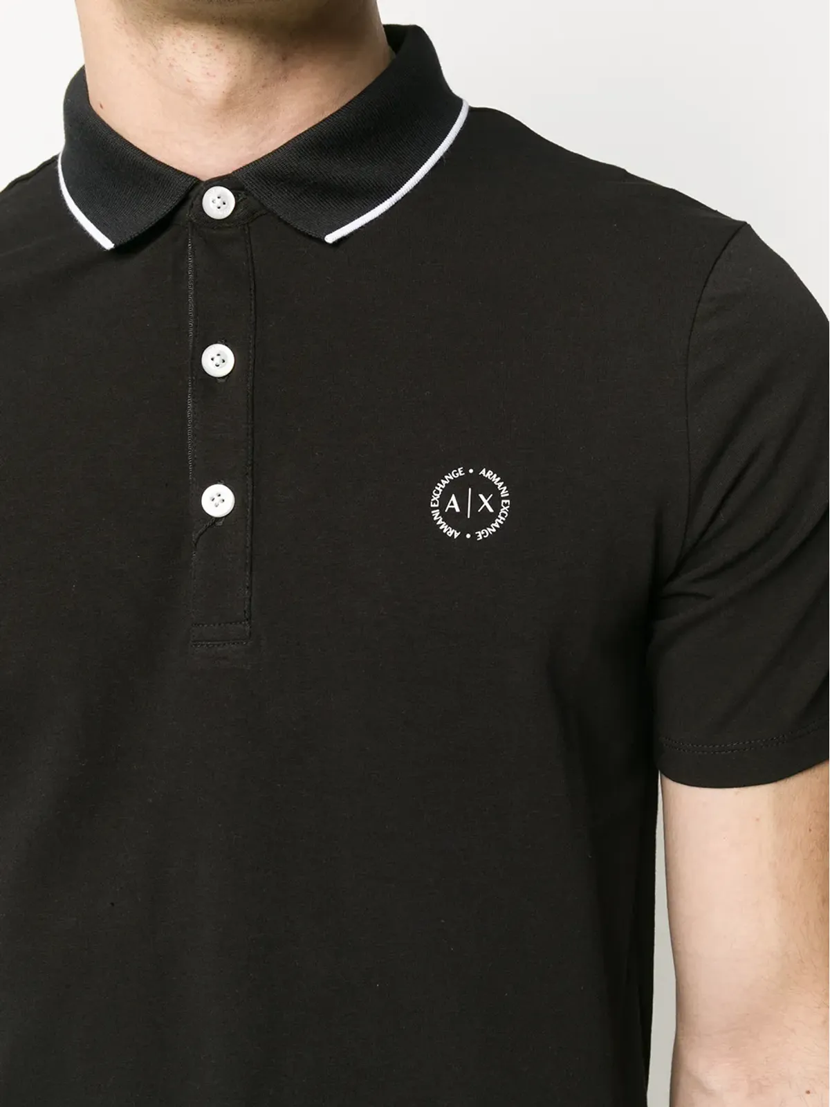 Armani Exchange stripe collar cotton blend polo shirt - Black - 画像5