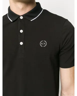 Armani Exchange stripe collar cotton blend polo shirt - Black - サムネイル5