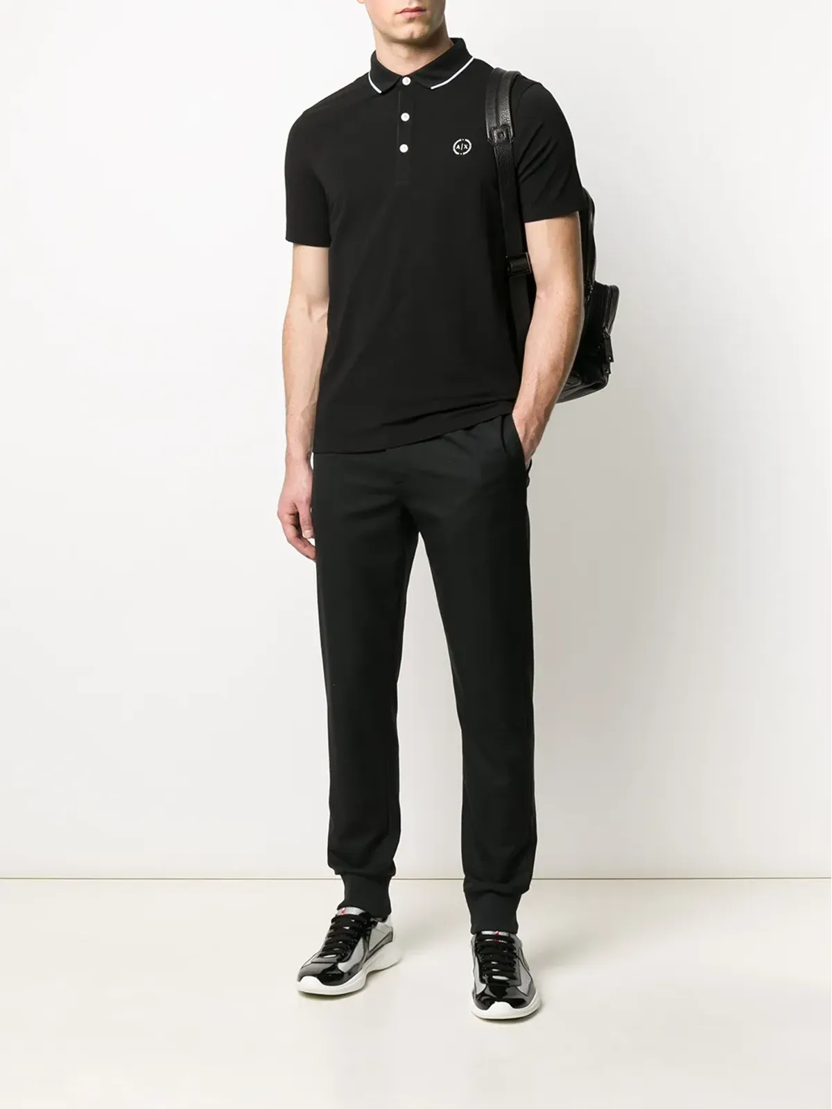 Armani Exchange stripe collar cotton blend polo shirt - Black - 画像2