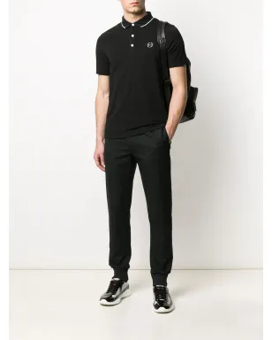 Armani Exchange stripe collar cotton blend polo shirt - Black - サムネイル2