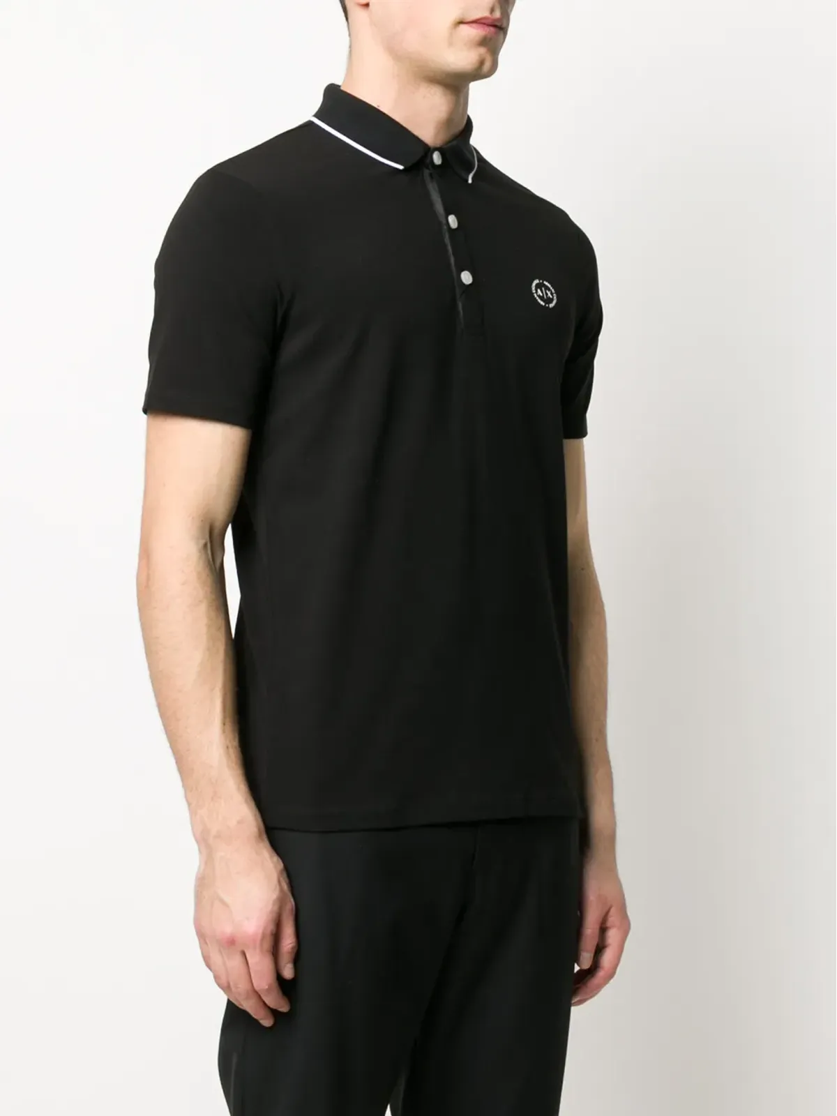 Armani Exchange stripe collar cotton blend polo shirt - Black - 画像3
