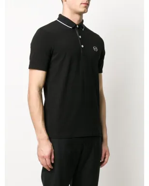 Armani Exchange stripe collar cotton blend polo shirt - Black - サムネイル3