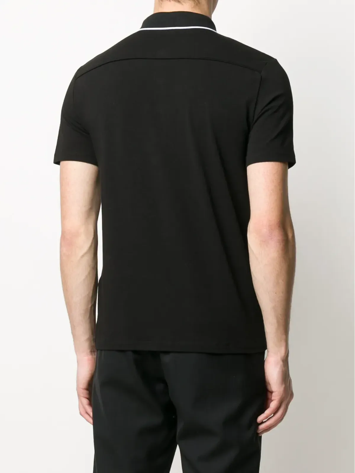 Armani Exchange stripe collar cotton blend polo shirt - Black - 画像4