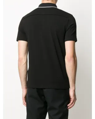 Armani Exchange stripe collar cotton blend polo shirt - Black - サムネイル4