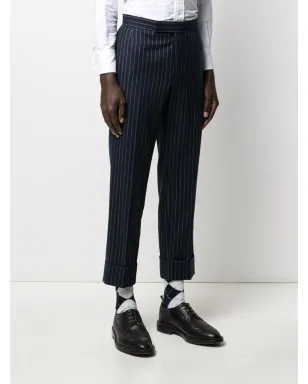Thom Browne グラウンド チョークストライプ フランネルパンツ - ブルー - サムネイル3
