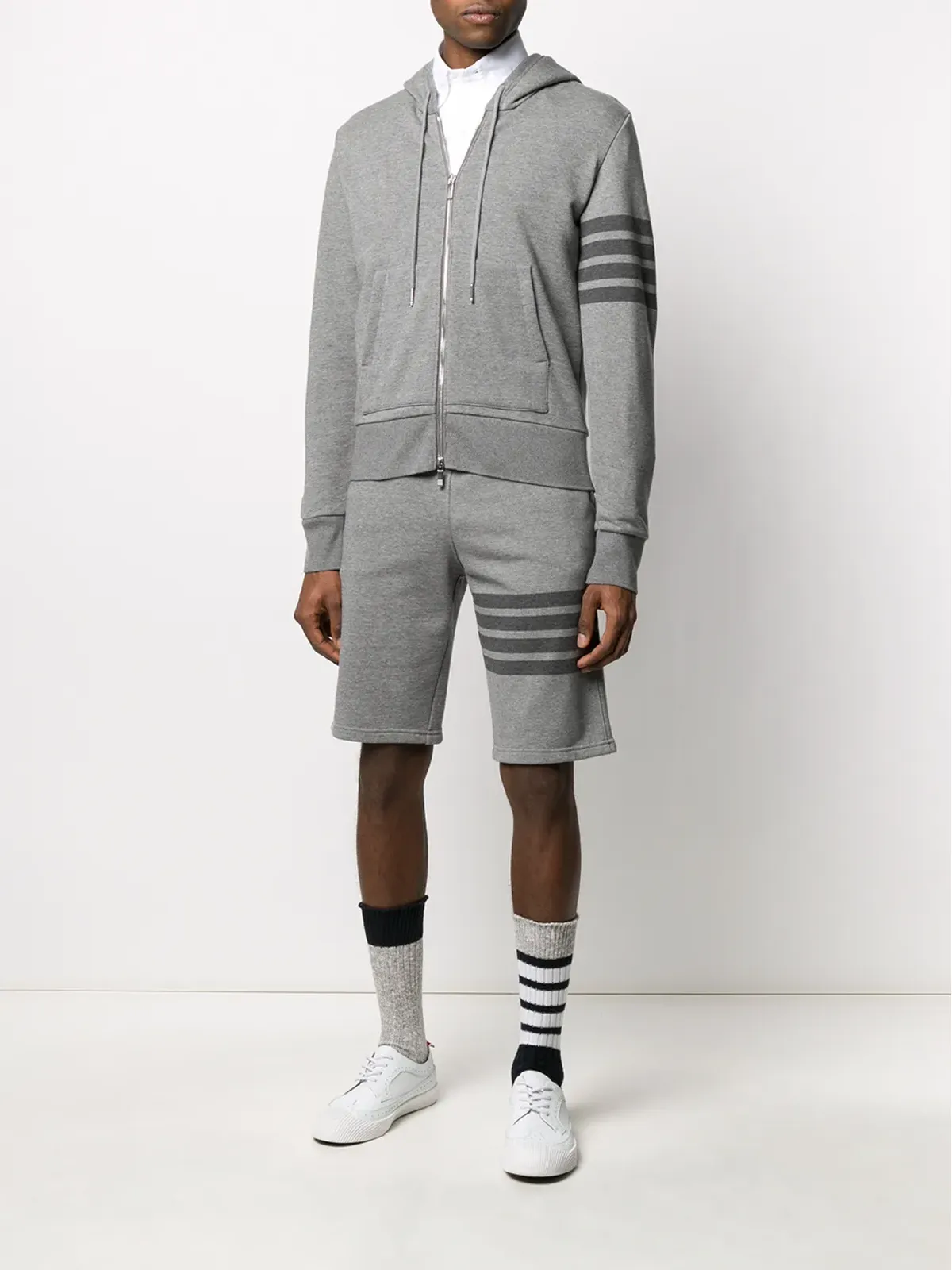 Thom Browne 4バー ジップアップ ループバック コットン フーディー - グレー - 画像2