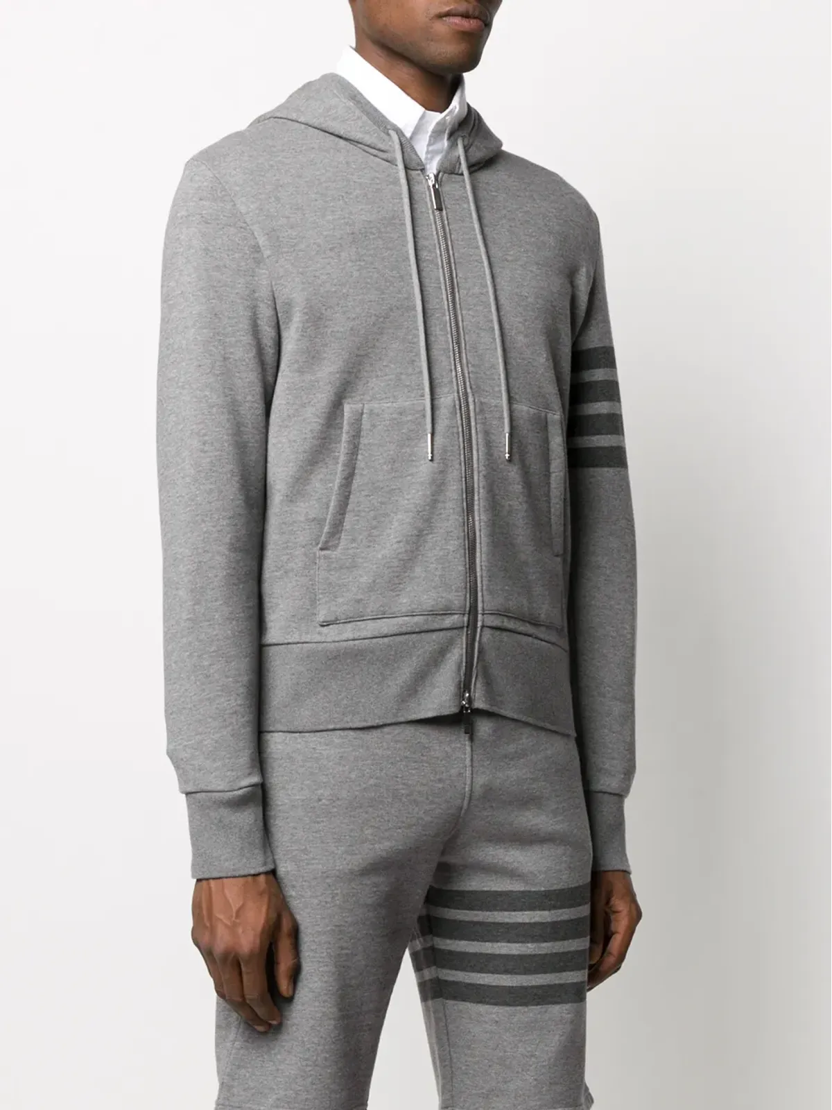 Thom Browne 4バー ジップアップ ループバック コットン フーディー - グレー - 画像3
