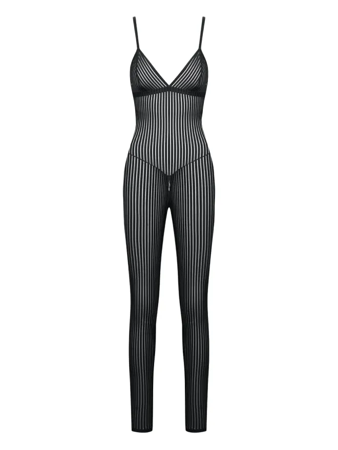 Maison Close Maison Close ストライプ柄キャットスーツ - ブラックの商品画像