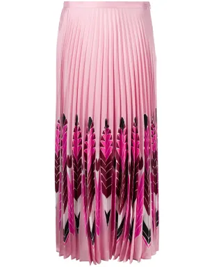 Valentino Garavani ピンクのフェザープリントプリーツミディスカート - サムネイル1