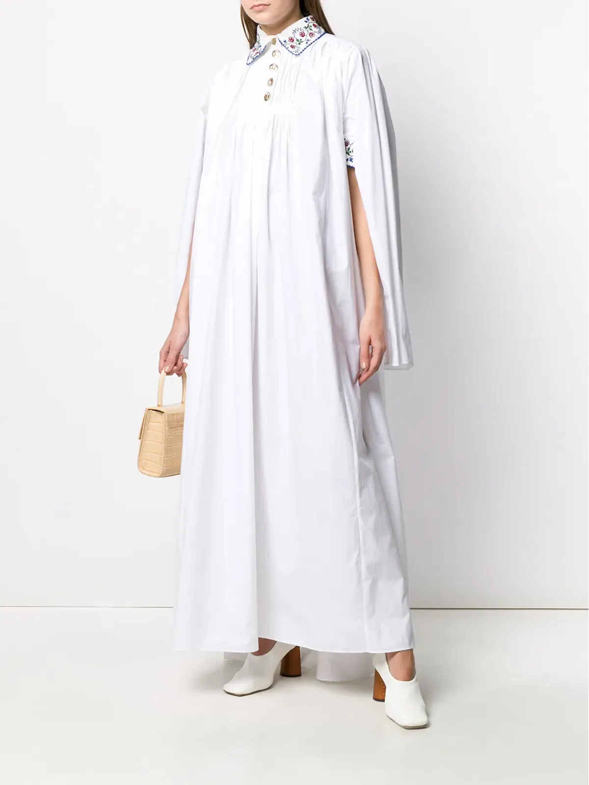 Seen Users capelet maxi dress - White - 画像2
