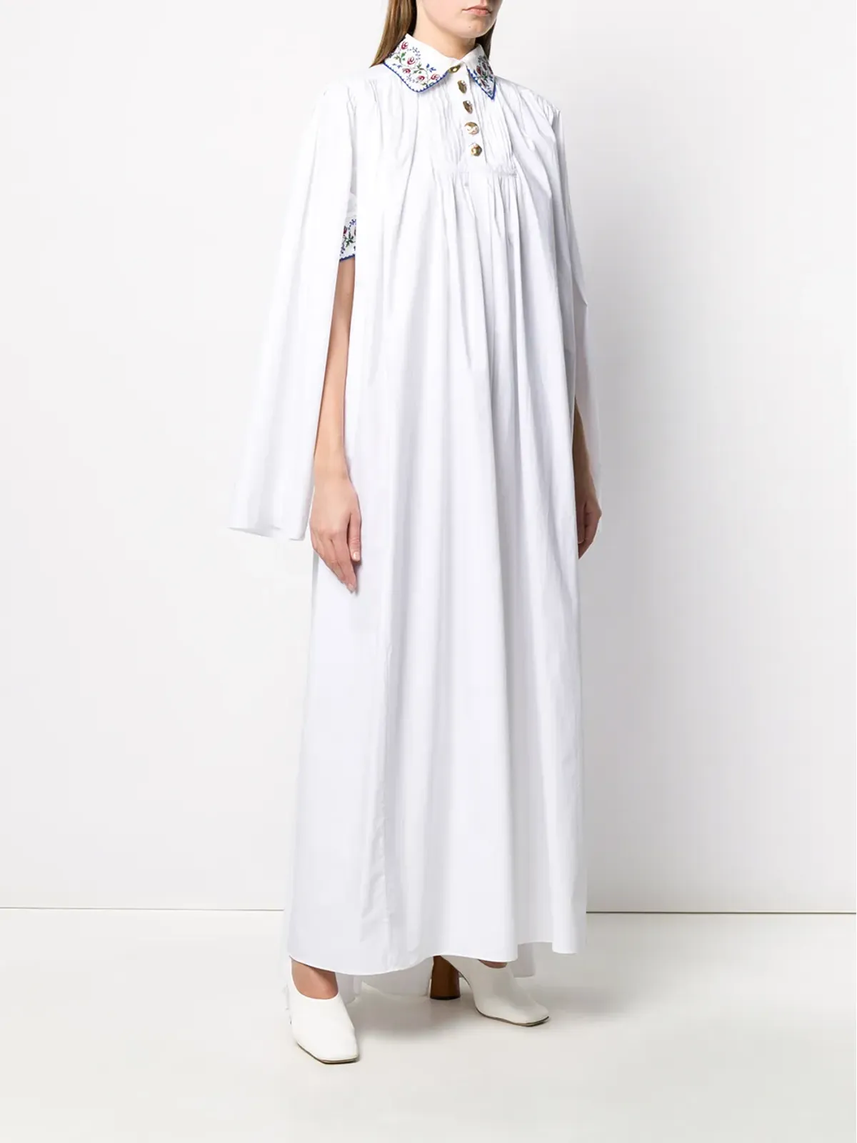Seen Users capelet maxi dress - White - 画像3