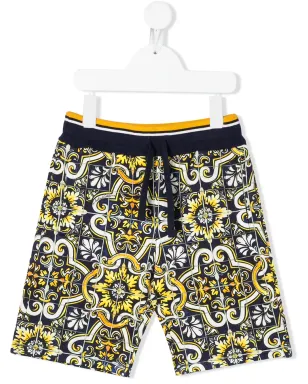 Dolce & Gabbana Kids タイル柄コットンショーツ - ブルー - サムネイル1