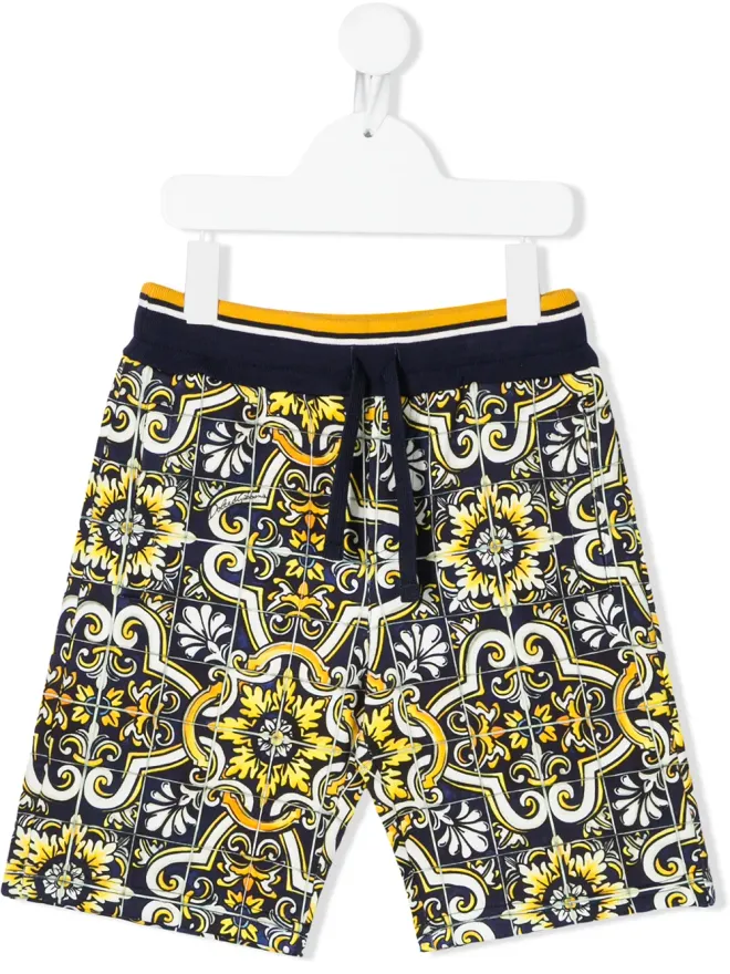 Dolce & Gabbana Kids Dolce & Gabbana Kids タイル柄コットンショーツ - ブルーの商品画像