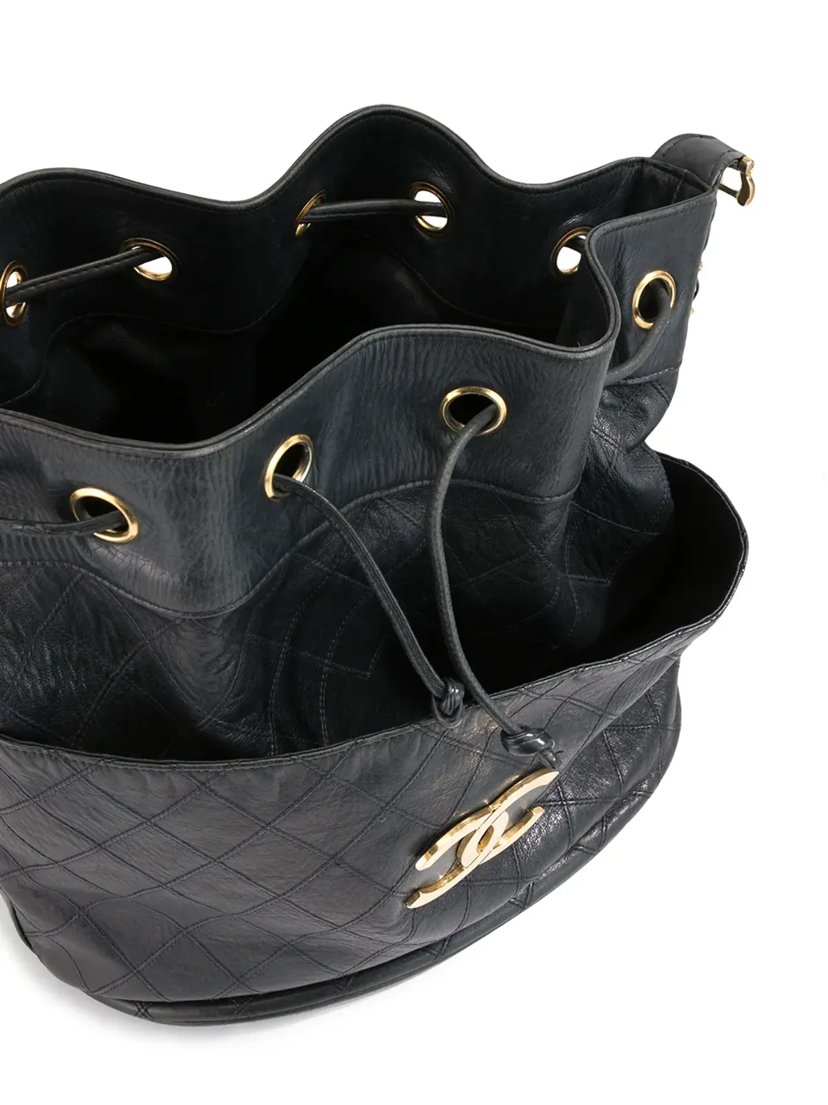 CHANEL ビンテージ 1990年代 ステッチ CCプレート ドローストリング ショルダーバッグ - ブルー - 画像5