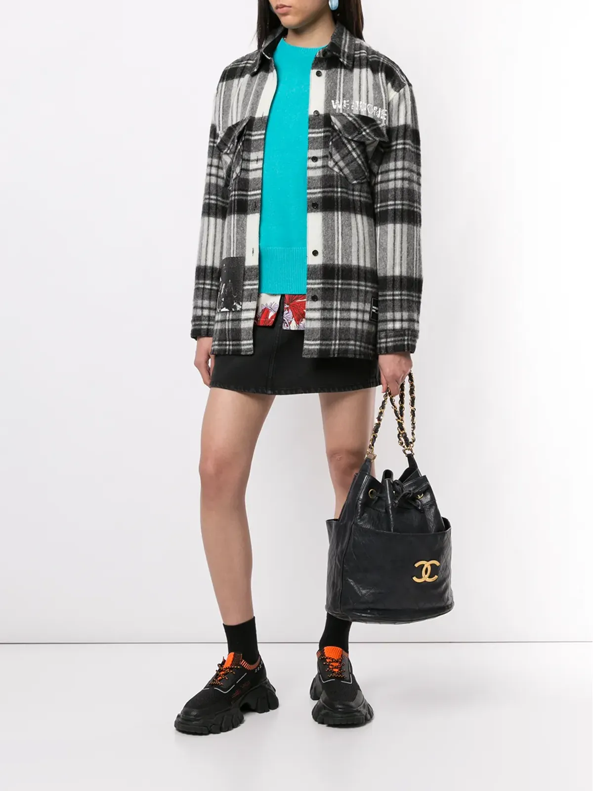 CHANEL ビンテージ 1990年代 ステッチ CCプレート ドローストリング ショルダーバッグ - ブルー - 画像2
