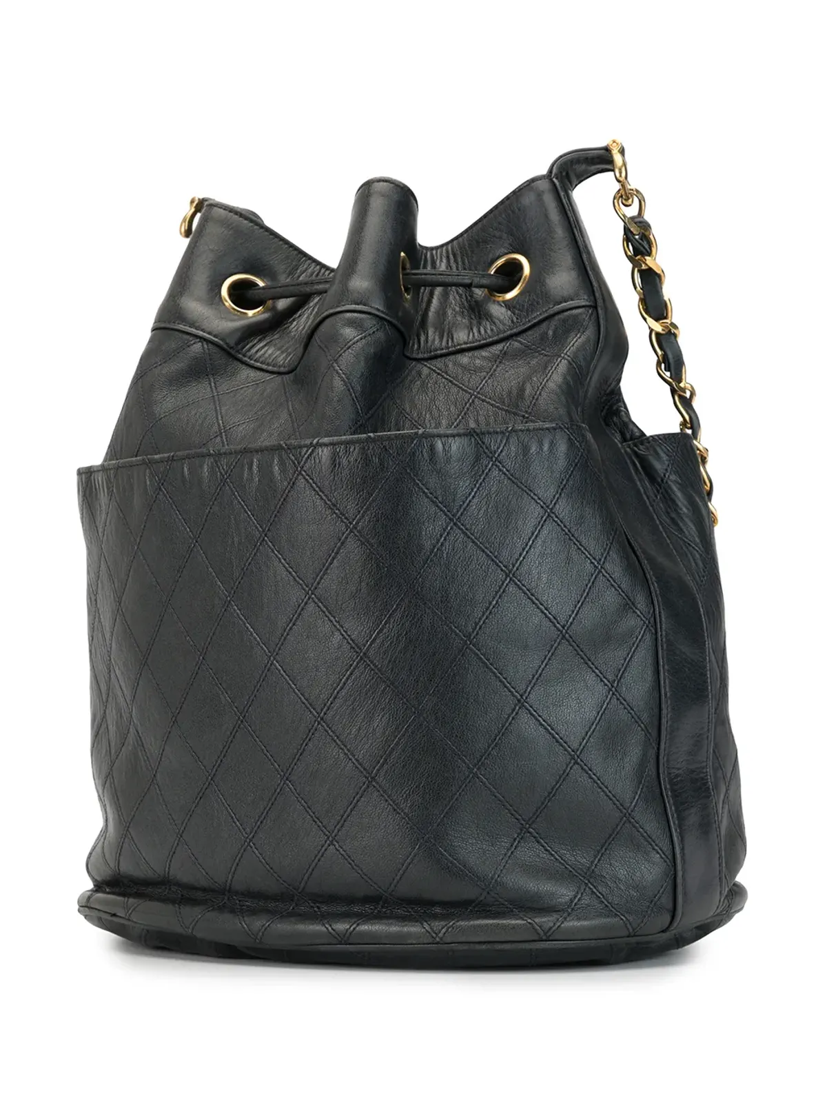 CHANEL ビンテージ 1990年代 ステッチ CCプレート ドローストリング ショルダーバッグ - ブルー - 画像3