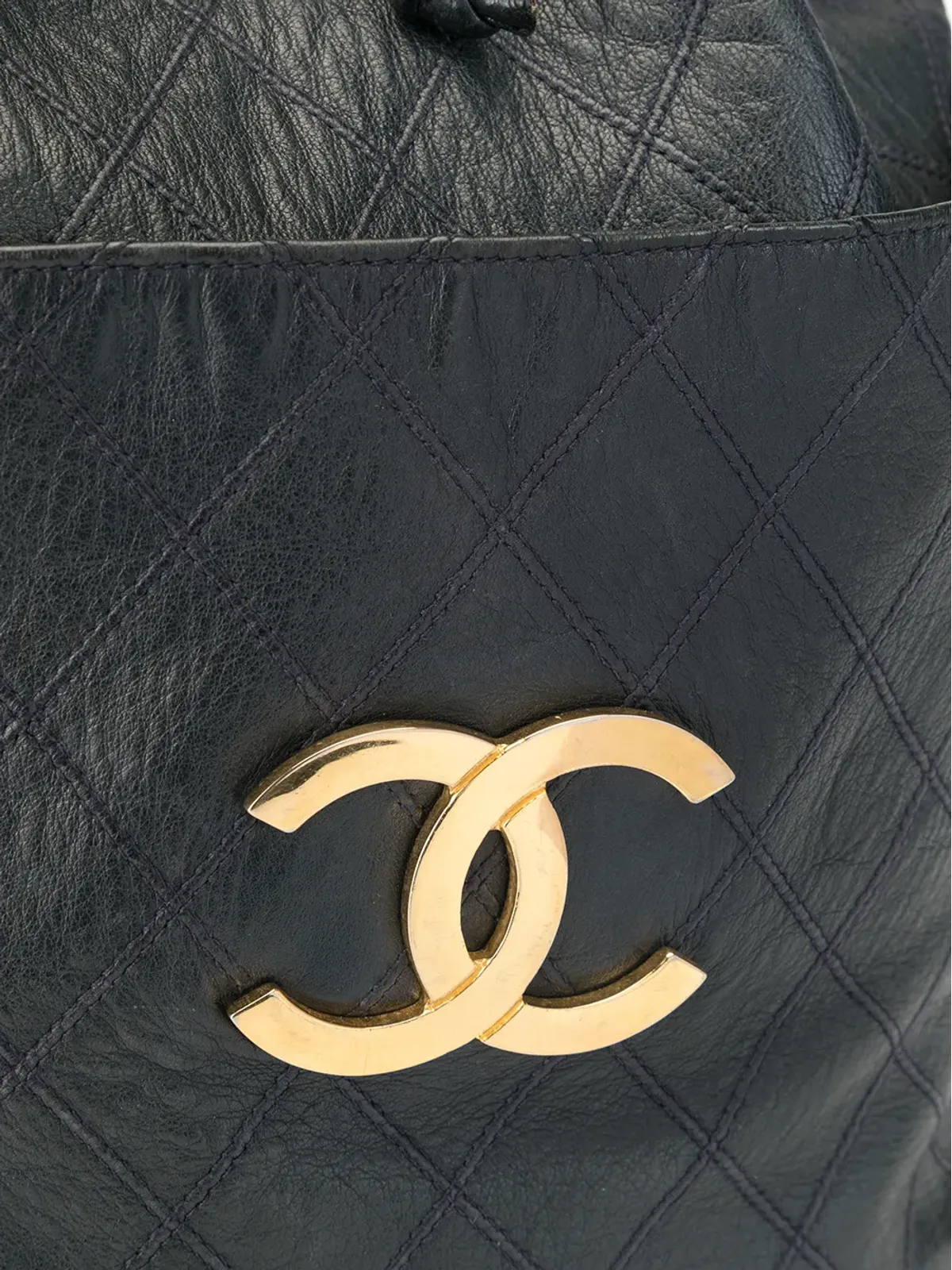 CHANEL ビンテージ 1990年代 ステッチ CCプレート ドローストリング ショルダーバッグ - ブルー - 画像4