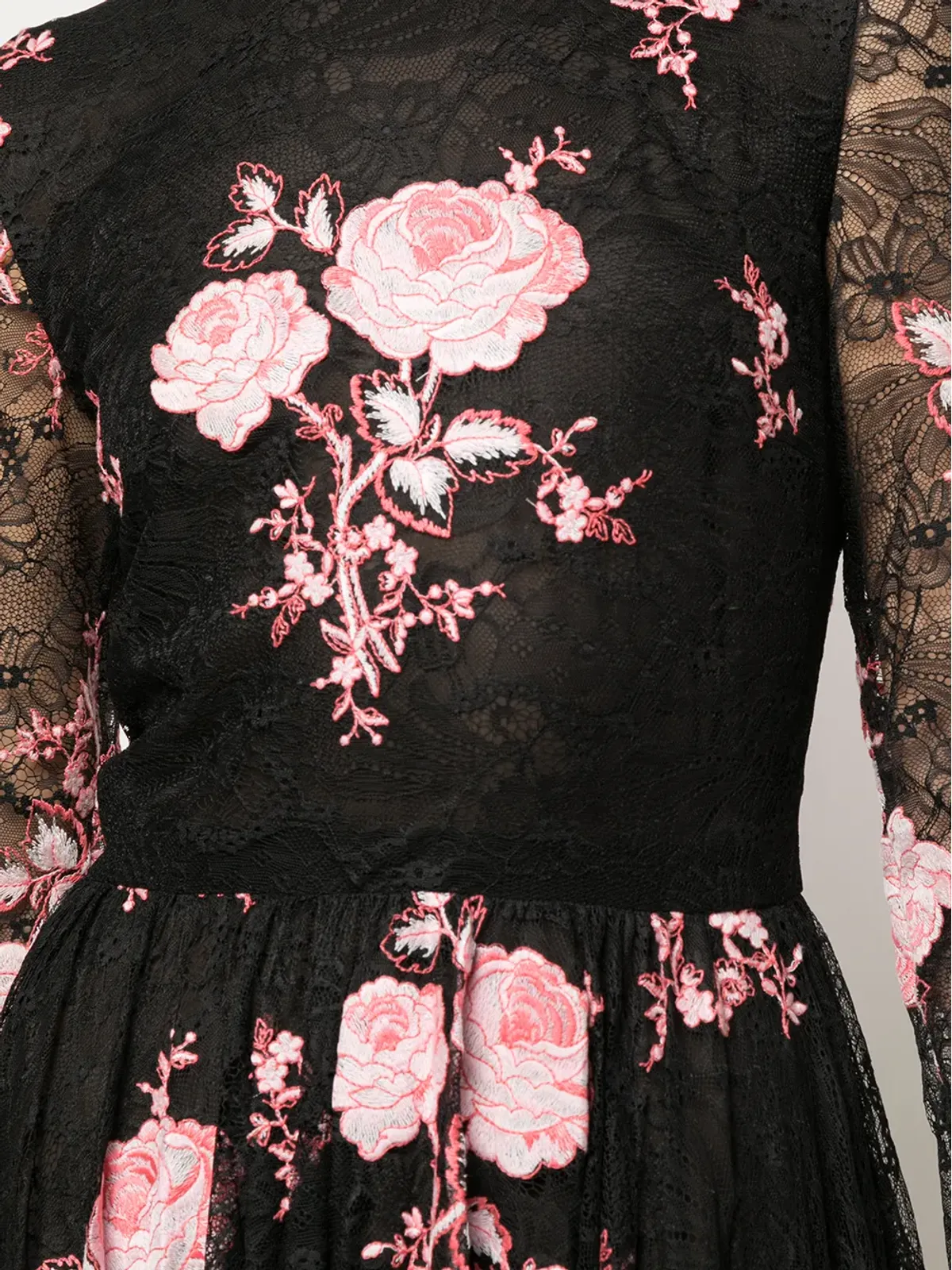 Giambattista Valli フローラル刺繍プリーツスカートドレス - ブラック - 画像5