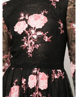 Giambattista Valli フローラル刺繍プリーツスカートドレス - ブラック - サムネイル5