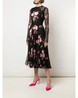 Giambattista Valli フローラル刺繍プリーツスカートドレス - ブラック - サムネイル3
