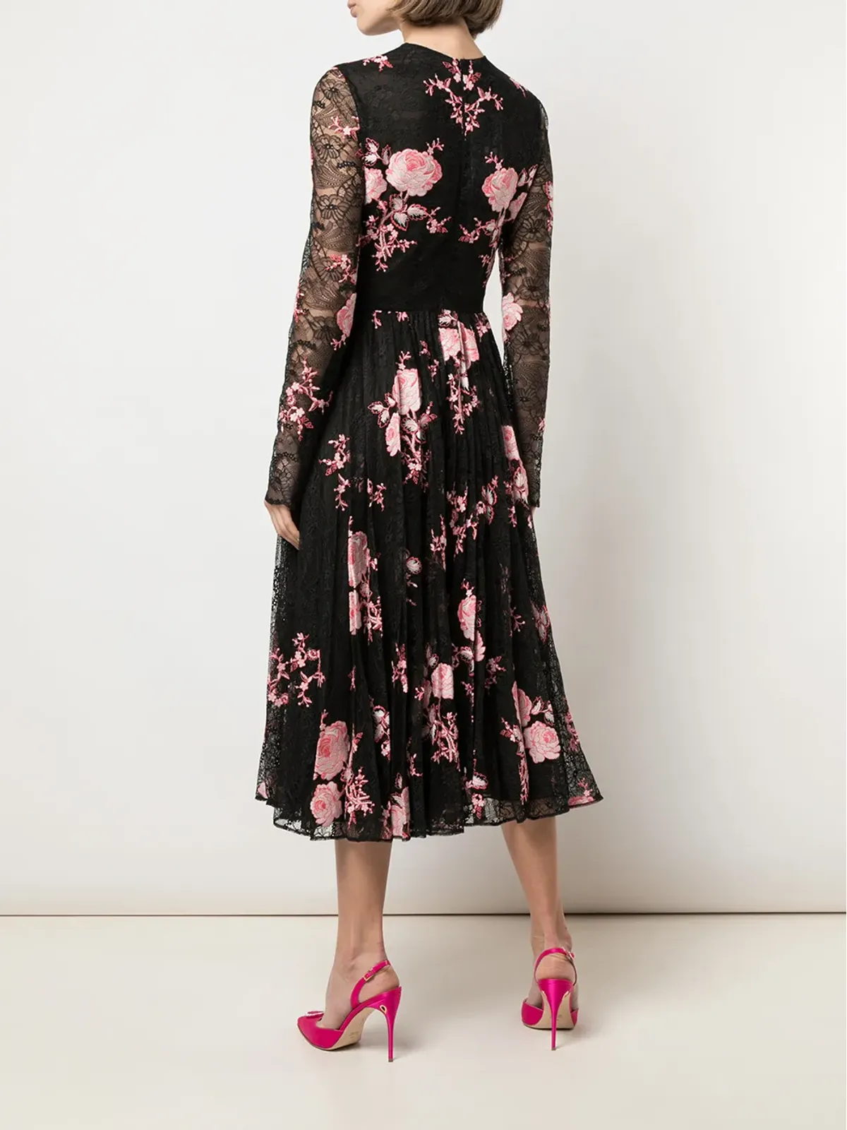 Giambattista Valli フローラル刺繍プリーツスカートドレス - ブラック - 画像4