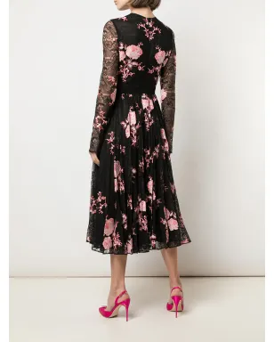 Giambattista Valli フローラル刺繍プリーツスカートドレス - ブラック - サムネイル4