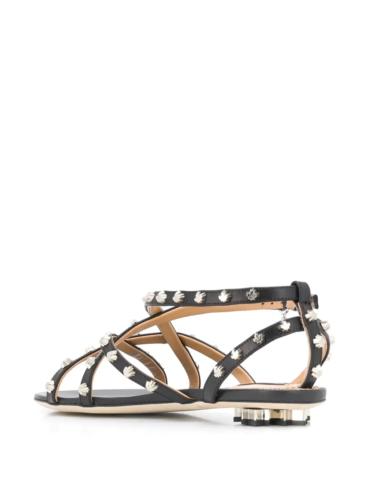 DSQUARED2 メープルリーフスタッズ フラットサンダル ブラック - 画像3