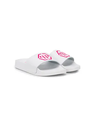 Philipp Plein Junior ロゴプリントスライド - White - サムネイル1