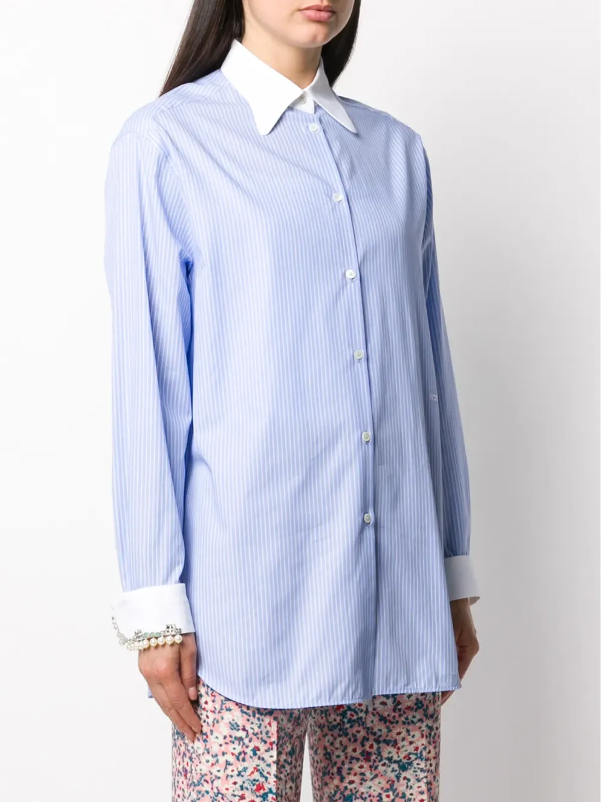 Nº21 pinstriped long-line shirt - Blue - 画像3
