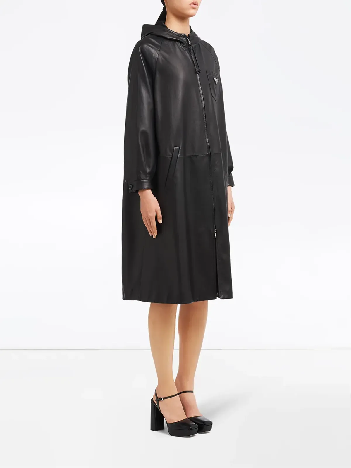 Prada レザー オーバーサイズド トレンチコート - ブラック - 画像3