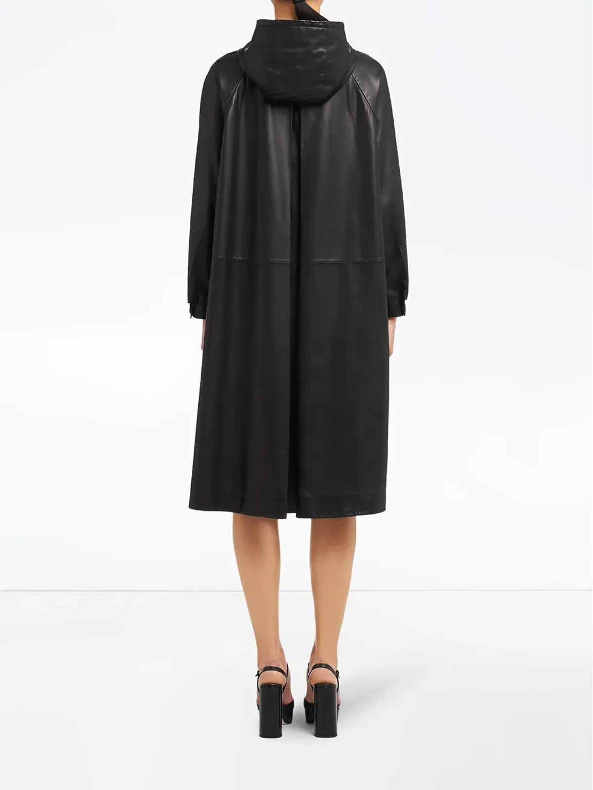 Prada レザー オーバーサイズド トレンチコート - ブラック - 画像4