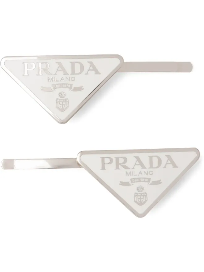 Prada Prada トライアングルロゴ ヘアクリップ（セット2） - Whiteの商品画像