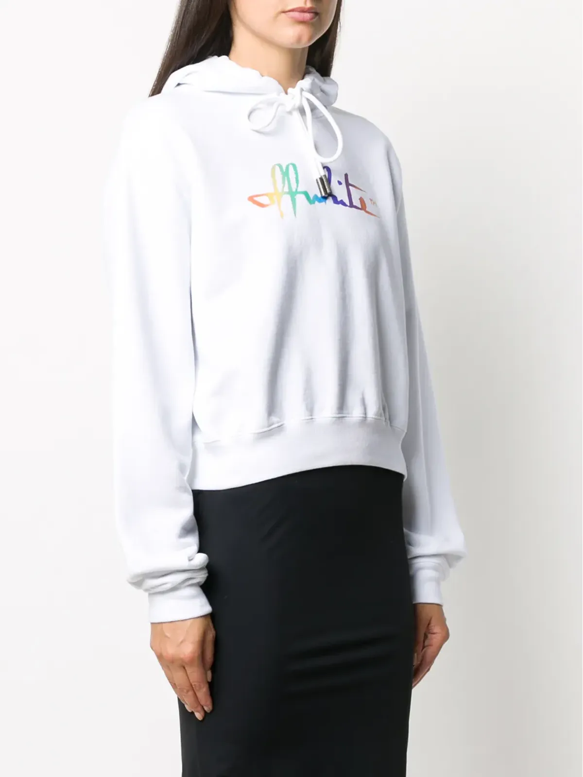 Off-White Rainbow logo print cropped hoodie - 画像3