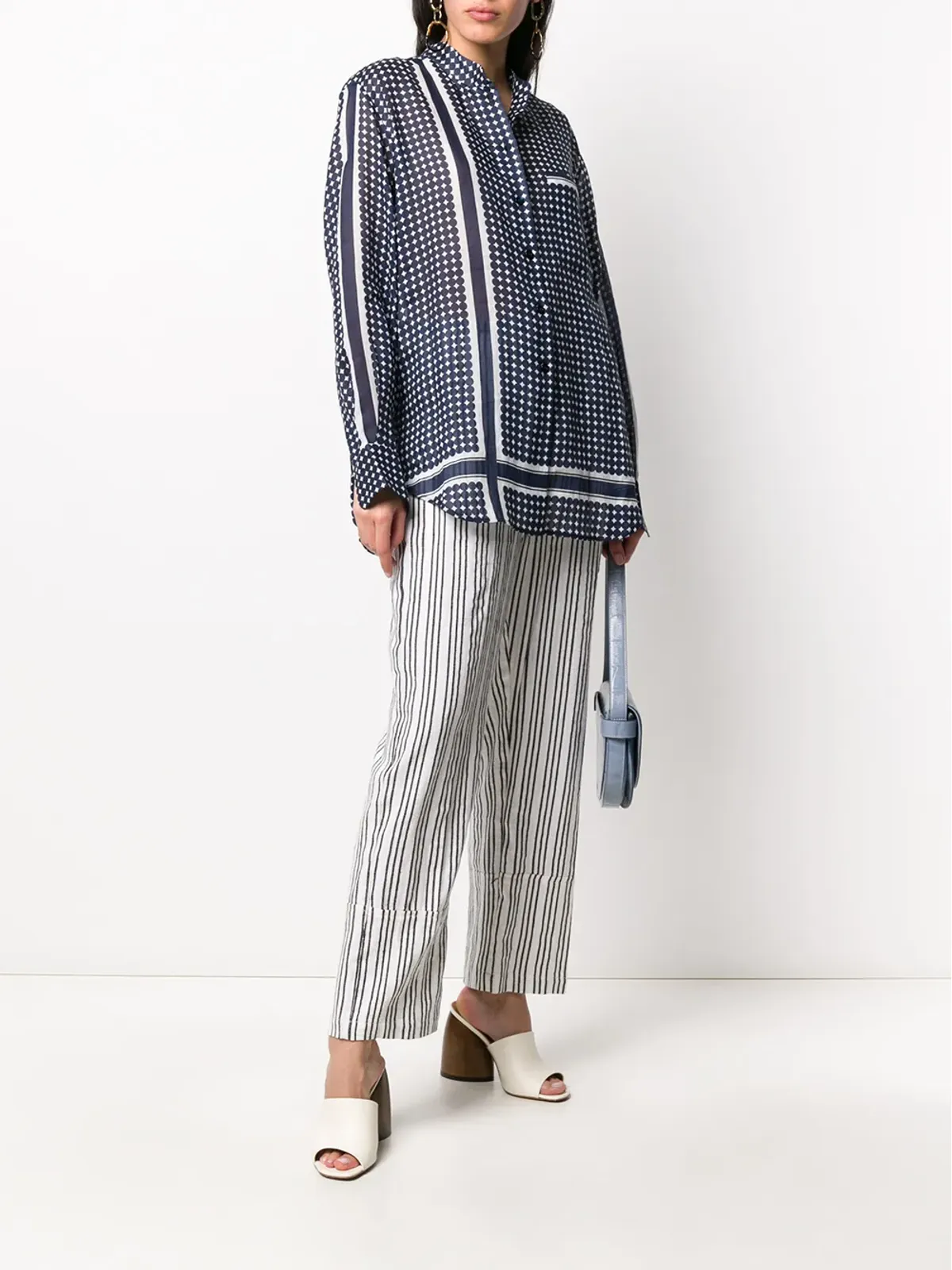 Sara Lanzi geometric-print long-sleeved shirt - Blue - 画像2