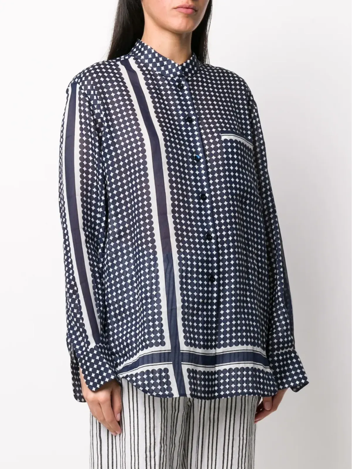 Sara Lanzi geometric-print long-sleeved shirt - Blue - 画像3